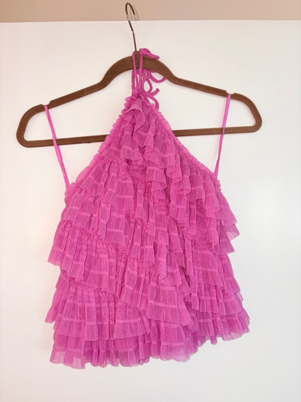 Anthropologie Pink Ruffled Halter Cami